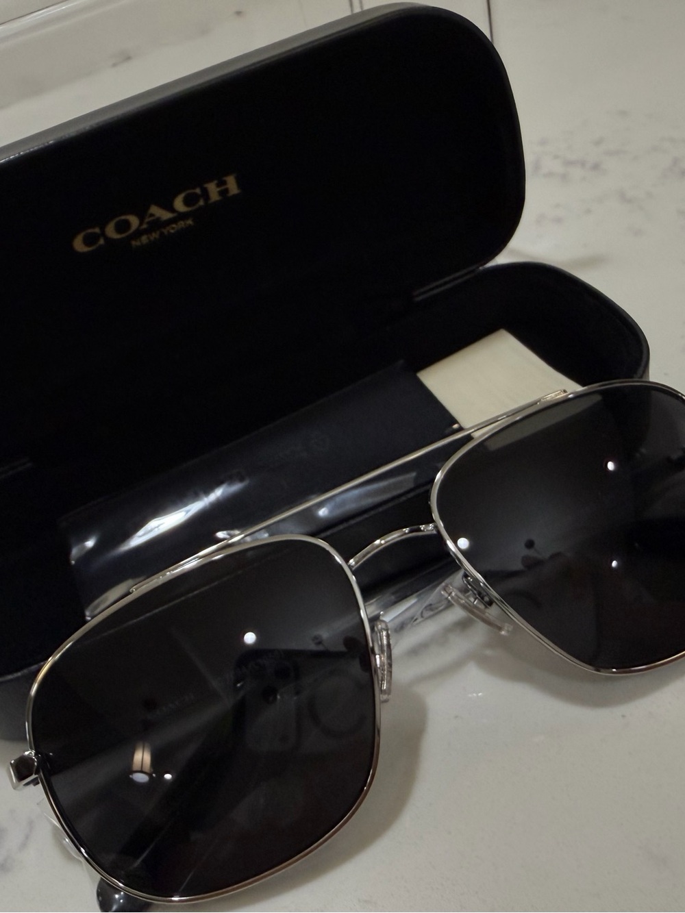 Coach Silver Frame Dark Gray Lens Aviator Sunglasses - Picture 3 of 10